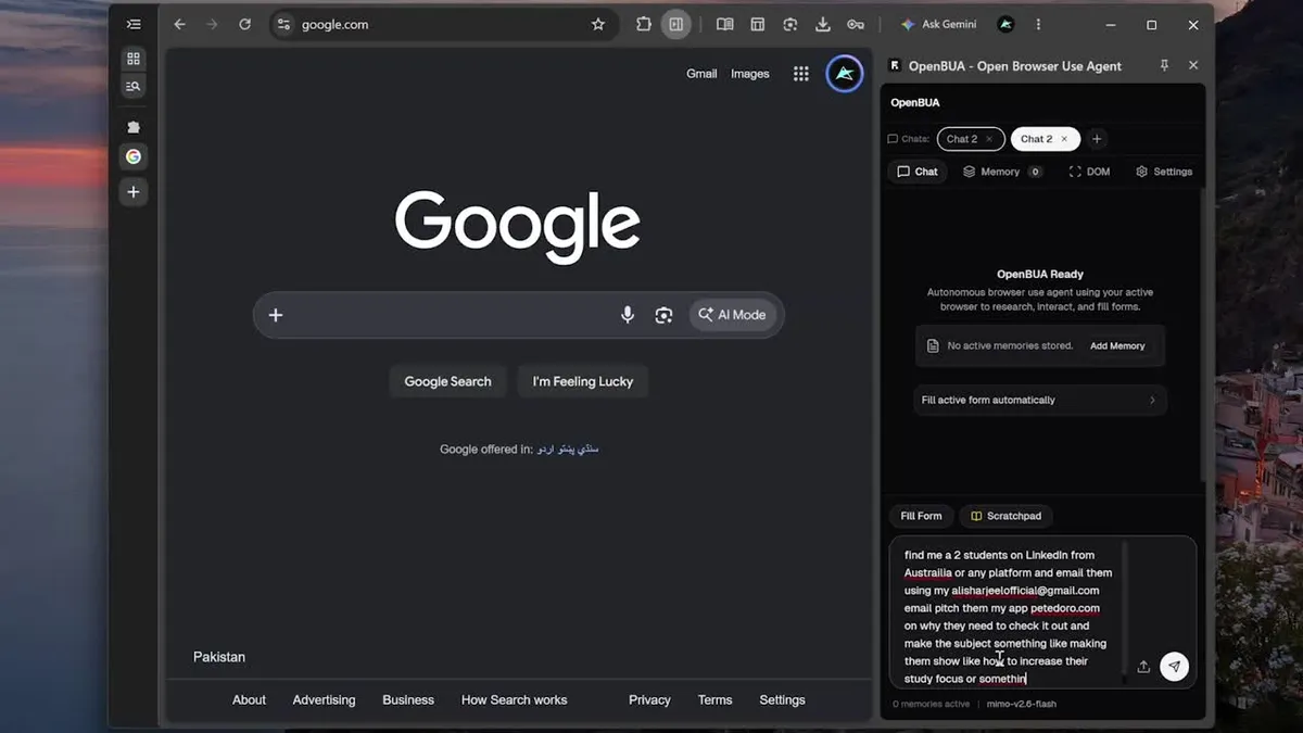 OpenBUA researching profiles in the browser